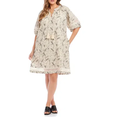 Karen Kane Floral Embroidered Tassel Cotton Dress In White