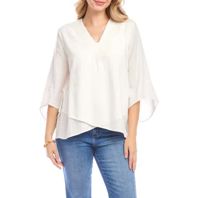 Karen Kane Floral Embroidery Detail Linen Blend Top In White