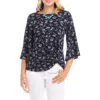 Karen Kane Floral Flare Sleeve Pick-up Top In Navy Print