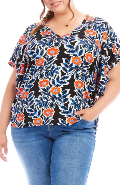 Karen Kane Floral Flutter Sleeve Jersey Top In Print