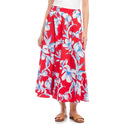 Karen Kane Floral Linen A-line Midi Skirt