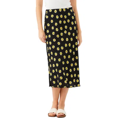 Karen Kane Floral Print Bias Cut Midi Skirt In Black