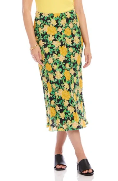 Karen Kane Floral Print Bias Cut Midi Skirt In Green