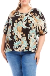 Karen Kane Plus Floral Peasant Blouse In Print
