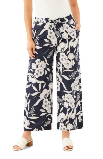 Karen Kane Floral Print Stretch Cotton Drawstring Wide Leg Pants In Multi