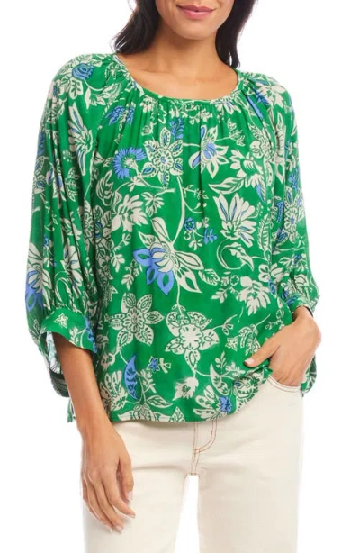 Karen Kane Floral Print Crepe Top In Green
