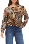 Karen Kane Floral Print Drape Front Top In Brown Print