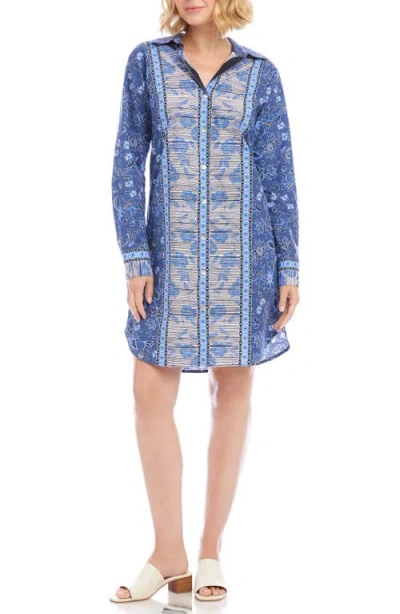 Karen Kane Floral Print Long Sleeve Shirtdress In Blue