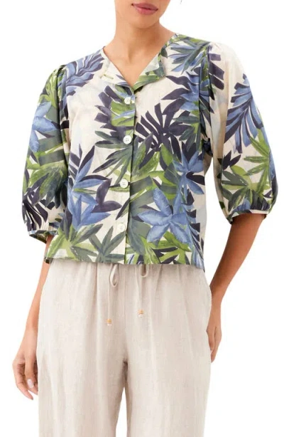 Karen Kane Floral Print Puff Sleeve Cotton Button-up Shirt In Multi