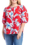 Karen Kane Floral Print Puff Sleeve Cotton Button-up Shirt In Multi