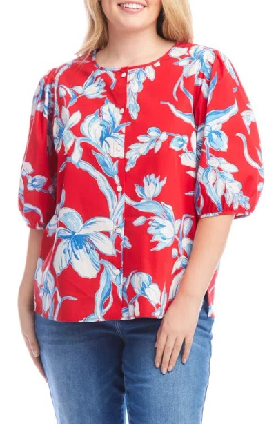Karen Kane Floral Print Puff Sleeve Top In Animal Print