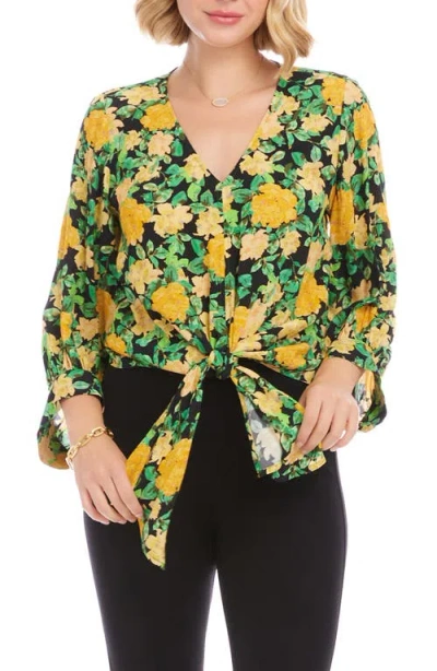 Karen Kane Sun Dazed Front Tie Blouse In Floral Print In Multi