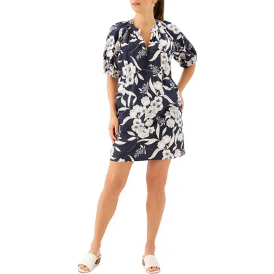 Karen Kane Floral Puff Sleeve Cotton Shift Minidress In Multi