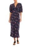 Karen Kane Floral Puff Sleeve Midi Dress In Print