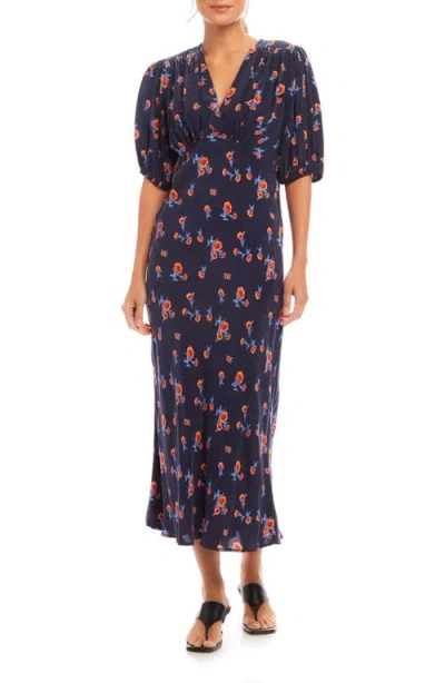 Karen Kane Floral Puff Sleeve Midi Dress In Print