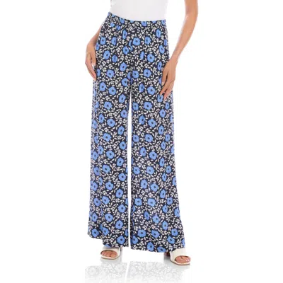 Karen Kane Floral Pull-on Wide Leg Pants In Blue