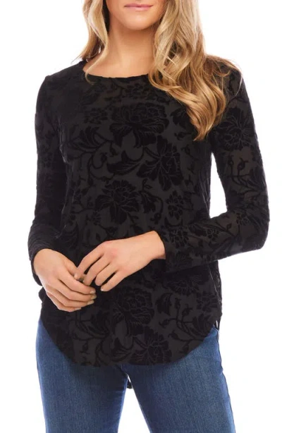 Karen Kane Floral Velvet Burnout Shirttail Top In Black