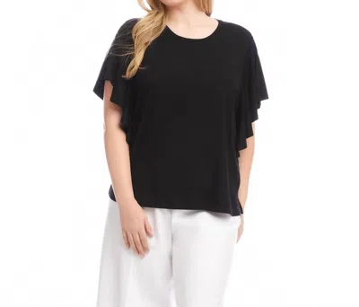 Karen Kane Flutter Sleeve Crew Neck Top - Plus In Black In Brown