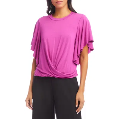Karen Kane Flutter Sleeve Drape Front Top In Orchid In Purple
