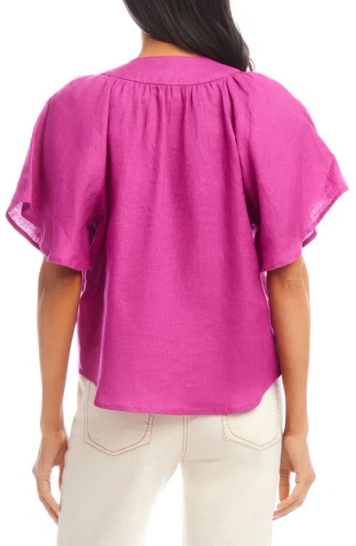 Karen Kane Flutter Sleeve Linen Top In Purple