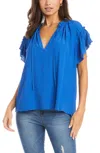Karen Kane Flutter Sleeve Ruffle Top In Royal In Blue