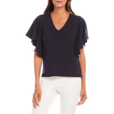 Karen Kane Flutter Sleeve T-shirt In Blue