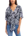 Karen Kane Tie Front Top In Paisley Print In Multi