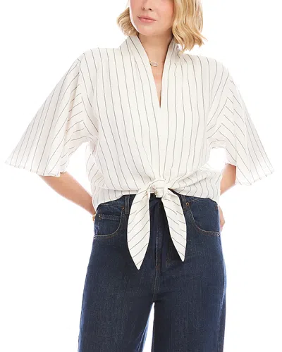 Karen Kane Flutter Sleeve Tie Front Top In White