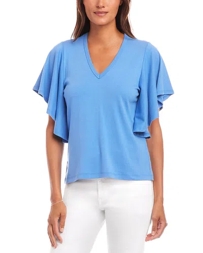 Karen Kane Flutter Sleeve T-shirt In Dusty Blue