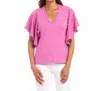 Karen Kane Flutter Sleeve Top In Tulip In Pink