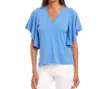 Karen Kane Flutter Sleeve V-neck Top In Dusty Blue In Multi