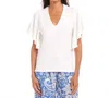 Karen Kane Flutter Sleeve V-neck Top In Off White In White