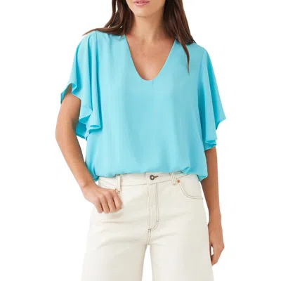Karen Kane Flutter Sleeve V-neck Top In Blue