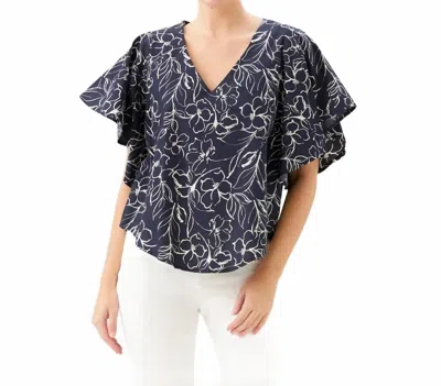 Karen Kane Flutter Sleeve V-neck Top In Print In Multi