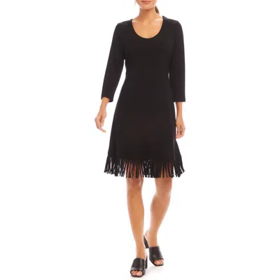 Karen Kane Fringe Trim Scoop Neck Dress In Black