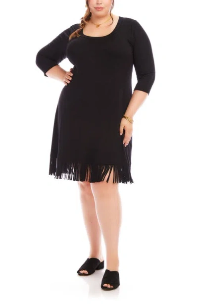 Karen Kane Fringe Trim Scoop Neck Dress In Black