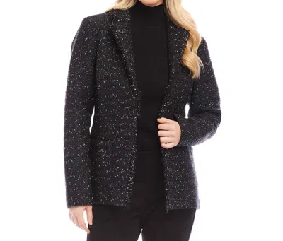 Karen Kane Fringed Tweed Blazer In Black