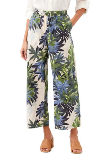 Karen Kane Frond Print Cotton Drawstring Wide Leg Pants In Animal Print