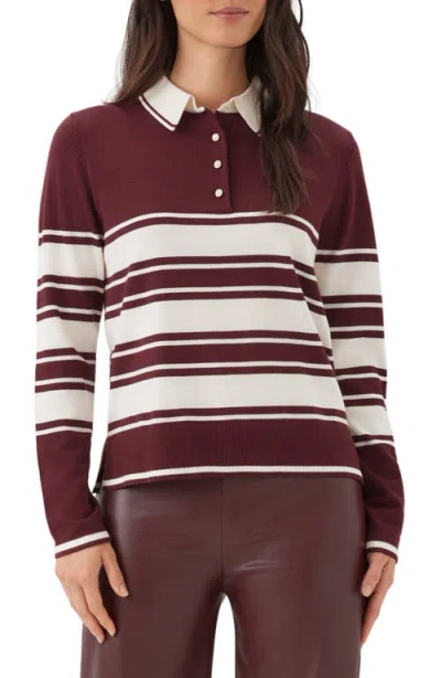 Karen Kane Game Day Collared Stripe Sweater In Burgundy