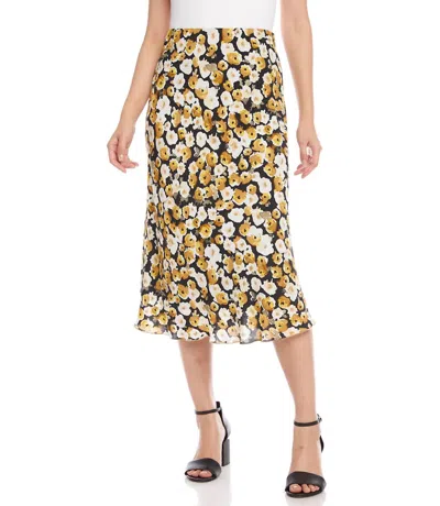 Karen Kane Gia Floral Midi Skirt In Gold, White, Black In Multi