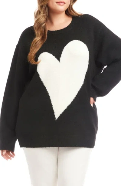 Karen Kane Heart Crewneck Sweater In Black