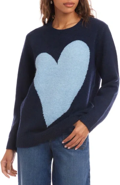 Karen Kane Heart Crewneck Sweater In Blue