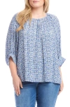 Karen Kane Heart Print Blouson Sleeve Top In Print