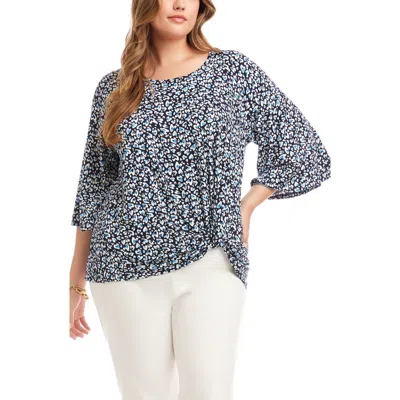Karen Kane Heart Print Flare Sleeve Pick-up Top In Black