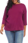 Karen Kane Plus Three Quarter Sleeve Boat Neck Top In Wine