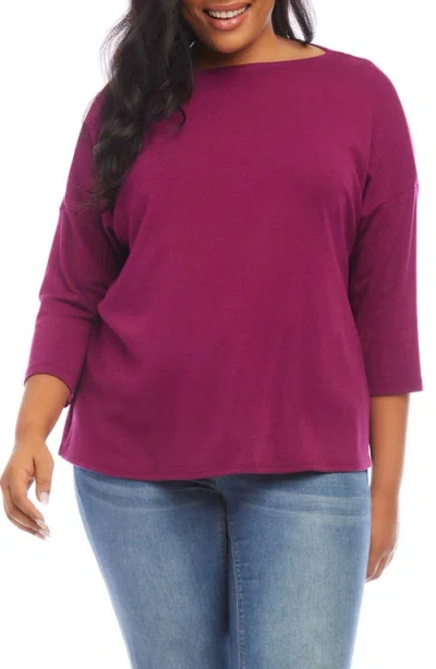 Karen Kane Plus Three Quarter Sleeve Boat Neck Top In Wine