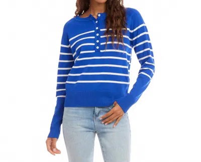 Karen Kane Henley Stripe Sweater In Sapphire With Off White In Multi