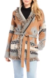 Karen Kane Jacquard Belted Cardigan In Multi Color