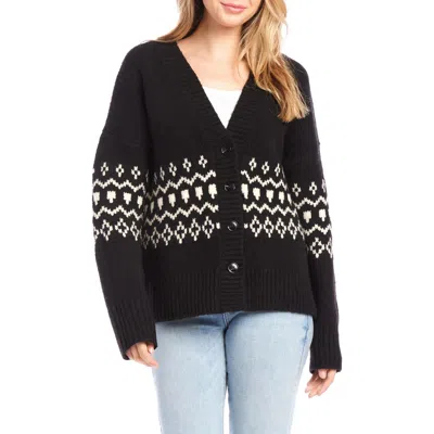 Karen Kane Jacquard Cardigan In Black Cream