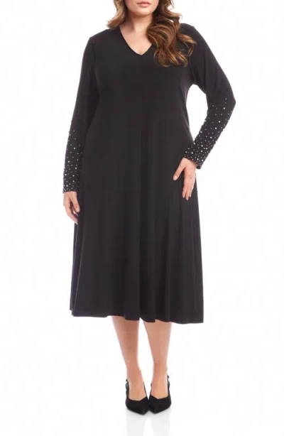 KAREN KANE KAREN KANE KATE EMBELLISHED LONG SLEEVE JERSEY MIDI DRESS